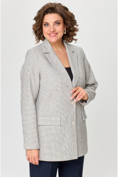 Длинный синий жакет из рогожки с застёжкой на пуговицы БелЭльСтиль 762-арт.2_84_22 молочно-синий - фото 1