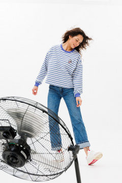 Хлопковый повседневный джемпер unisex с нашивкой HIT 0226 голубой - фото 2