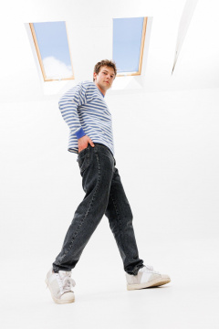 Повседневный хлопковый джемпер unisex с контрастной отделкой HIT 0226м голубой - фото 3