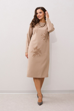 Платье свободного силуэта с длинным рукавом и принтом MALI 424-041 бежевый - фото 4