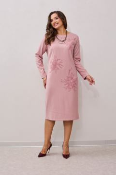 Платье свободного силуэта с принтом пионов и длинным рукавом MALI 424-041 розовый - фото 2