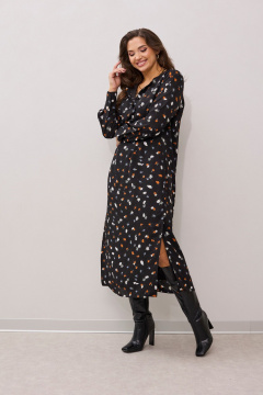 Платье прямого силуэта с поясом и длинным рукавом из текстиля MALI 424-044 черный - фото 1