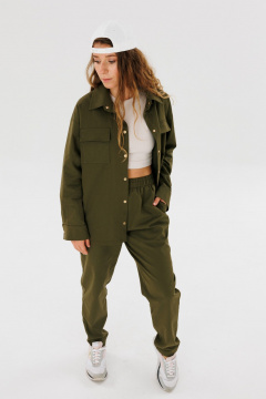 Зеленые брюки на резинке из облегченного джинса для ежедневного ношения FAMA 24044-1 хаки - фото 5