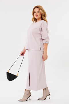 Трикотажный костюм с юбкой и джемпером, в стиле классика, демисезон Michel chic 1399 розовый - фото 4
