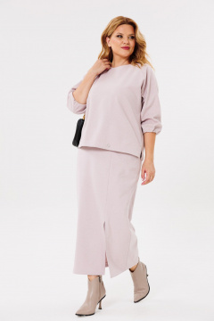 Трикотажный костюм с юбкой и джемпером, в стиле классика, демисезон Michel chic 1399 розовый - фото 2