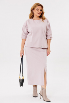Трикотажный костюм с юбкой и джемпером, в стиле классика, демисезон Michel chic 1399 розовый - фото 1