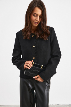 Жакет в деловом стиле из фактурной ткани черный с пуговицами ATTIKA A3041 - фото 3