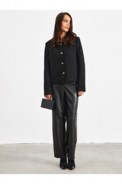Жакет в деловом стиле из фактурной ткани черный с пуговицами ATTIKA A3041 - фото 2