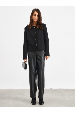 Жакет в деловом стиле из фактурной ткани черный с пуговицами ATTIKA A3041 - фото 1