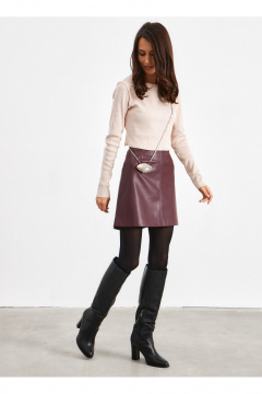 Юбка из экокожи в бордовом цвете с потайной молнией ATTIKA A3047 - фото 1