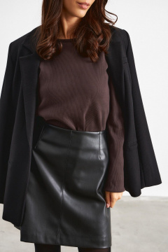 Юбка из экокожи черная А-образного силуэта с молнией ATTIKA A3047-1 - фото 3