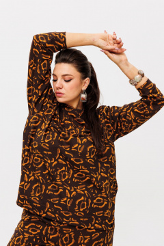 Демисезонный костюм из вискозы и трикотажа, брюки палаццо и свитшот Anelli 1494 жираф - фото 4