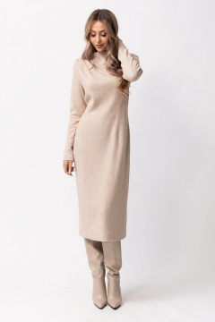 Платье с асимметричной драпировкой и стойкой, демисезон Golden Valley 44074 бежевый - фото 1
