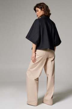 Блуза свободная укороченная из хлопка с рукавом 3/4 Панда 170240w черный - фото 4