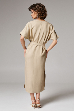 Платье прямого силуэта из льна с разрезами и поясом Панда 174180w бежевый - фото 3