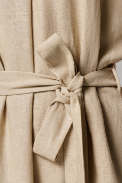 Платье прямого силуэта из льна с разрезами и поясом Панда 174180w бежевый - фото 4