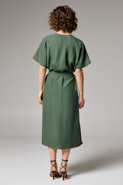 Платье из льняной ткани с дизайнерским элементом Панда 174180w изумрудный - фото 2