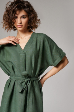 Платье из льняной ткани с дизайнерским элементом Панда 174180w изумрудный - фото 3