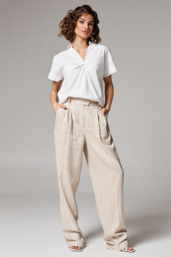 Блуза свободного кроя из хлопка с коротким рукавом и разрезами Панда 174540w белый - фото 1