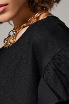 Платье из льна с прорезными карманами и сборкой Панда 174880w черный - фото 4