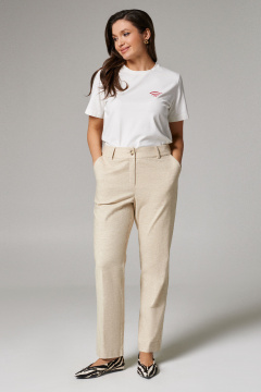 Блуза летняя из хлопка с коротким рукавом и разрезами Панда 174960w бежевый - фото 1