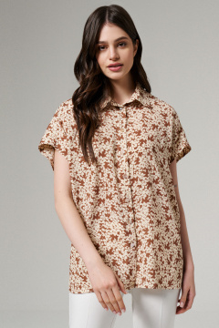 Блуза прямого силуэта из струящейся ткани с воротником-стойкой Панда 182340w бежевый - фото 2