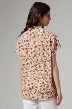 Блуза прямого силуэта из струящейся ткани с воротником-стойкой Панда 182340w бежевый - фото 4