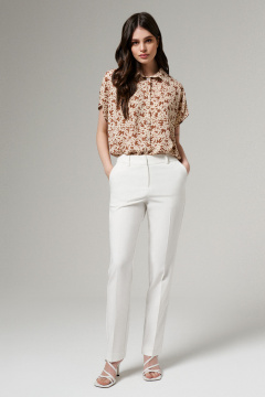 Блуза прямого силуэта из струящейся ткани с воротником-стойкой Панда 182340w бежевый - фото 5