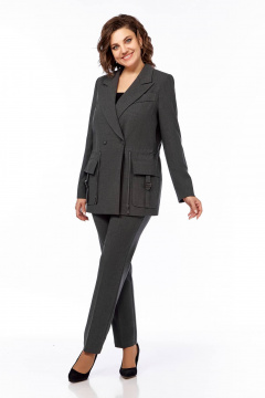Деловой костюм брюки и удлинённый жакет из текстиля Temper 152 серый - фото 2