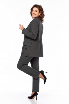 Деловой костюм брюки и удлинённый жакет из текстиля Temper 152 серый - фото 3