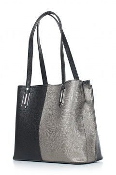 Бежевая и черная сумка из экокожи на три отделения Galanteya 42023.23с1397к45 черный/платин - фото 1