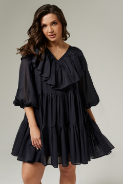 Летнее хлопковое платье со V-образным вырезом и рюшей Панда 135480w черный - фото 3