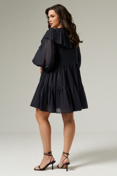 Летнее хлопковое платье со V-образным вырезом и рюшей Панда 135480w черный - фото 5