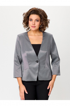 Серый текстильный жакет с рельефами и без воротника Zlata 4425 серый - фото 4