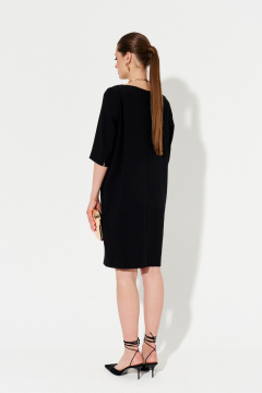 Черное кокон-платье из смесовой ткани с карманами Ketty K-18881 черный - фото 4