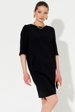 Черное кокон-платье из смесовой ткани с карманами Ketty K-18881 черный - фото 1