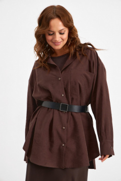 Рубашка свободного силуэта из вискозы с карманом и разрезами Avord V3137 темно-коричневый - фото 5