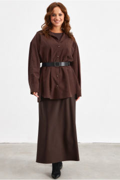 Рубашка свободного силуэта из вискозы с карманом и разрезами Avord V3137 темно-коричневый - фото 1
