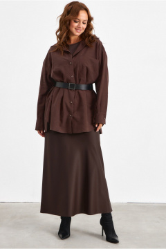 Рубашка свободного силуэта из вискозы с карманом и разрезами Avord V3137 темно-коричневый - фото 3