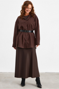 Рубашка свободного силуэта из вискозы с карманом и разрезами Avord V3137 темно-коричневый - фото 2