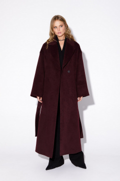 Длинное красное пальто-халат из пальтовой ткани с шерстью PiRS 4861 бургунди - фото 1