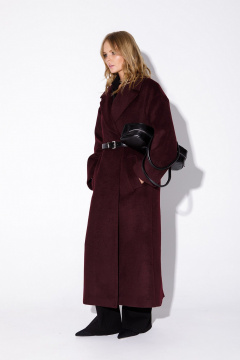 Длинное красное пальто-халат из пальтовой ткани с шерстью PiRS 4861 бургунди - фото 3