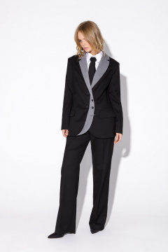 Черный костюм двойка из вискозы и текстиля с широкими брюками PiRS 5482 черный_с_серым - фото 5