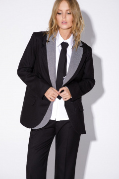 Черный костюм двойка из вискозы и текстиля с широкими брюками PiRS 5482 черный_с_серым - фото 3