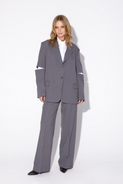 Двойка из серого текстиля с оверсайз жакетом и прямыми брюками PiRS 5486 серый - фото 4