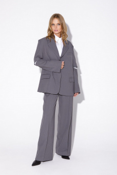 Двойка из серого текстиля с оверсайз жакетом и прямыми брюками PiRS 5486 серый - фото 3