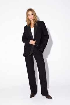 Костюм из текстиля с асимметричным жакетом и брючным поясом PiRS 5501 черный+бежевая клетка - фото 2