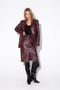 Красный костюм из экокожи с жакетом и юбкой-карандаш PiRS 5515 марсала - фото 1