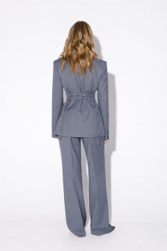 Костюм-двойка из жакета и брюк в полоску с шнуровкой PiRS 5525 серо-голубой - фото 3