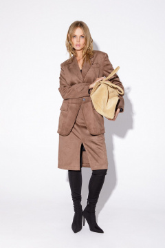 Костюм-двойка свободный жакет и юбка с разрезом из трикотажа PiRS 5564 бежевый - фото 1